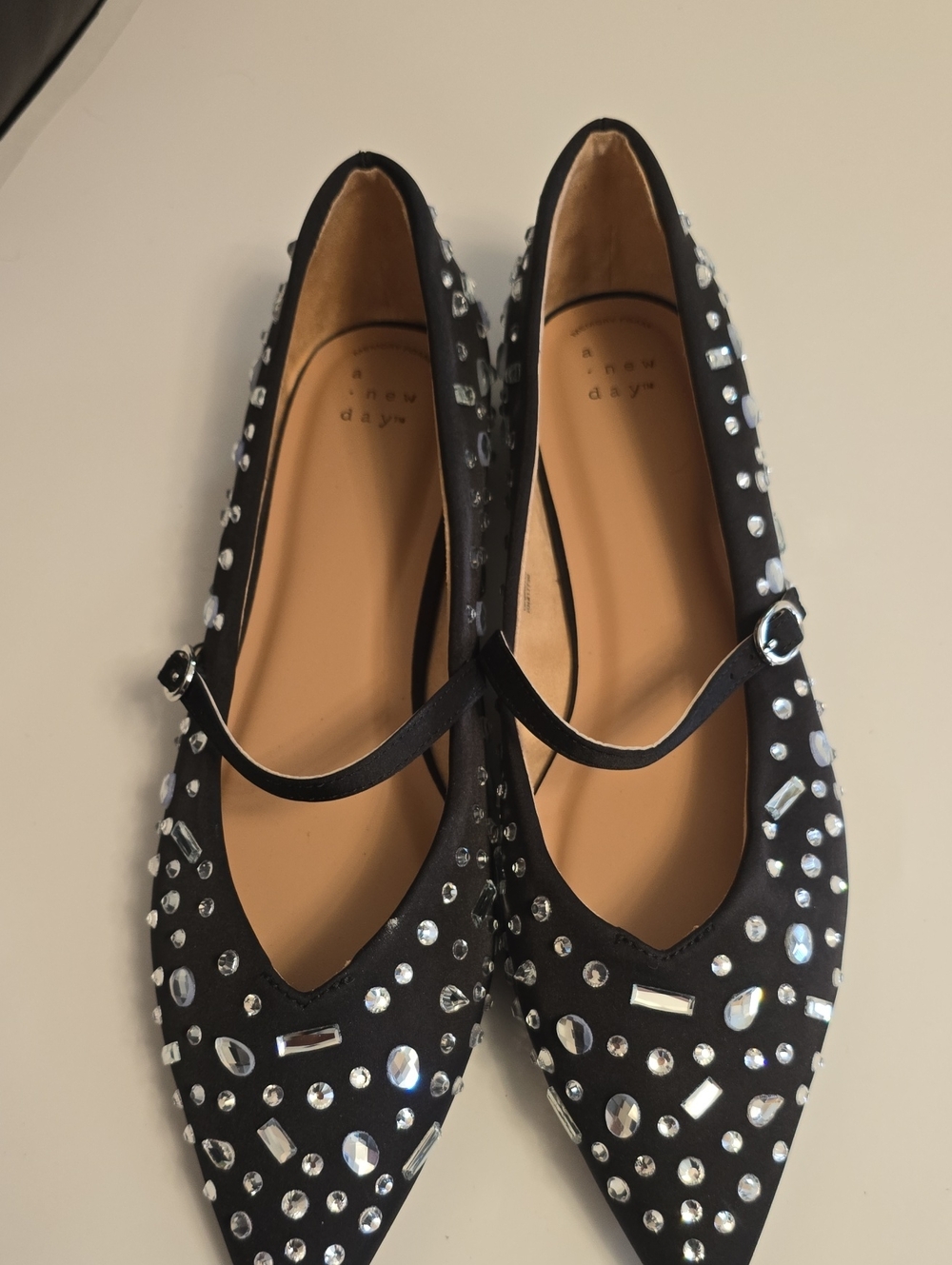 Embellished Black Mary Jane Flats with Crystal Accents A New Day  Size 11 NEW